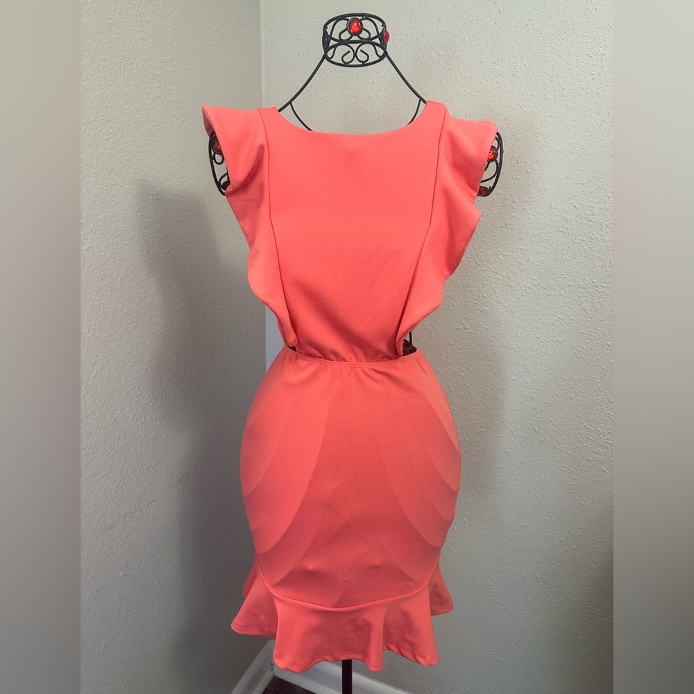 Orange Sheath Mini Dress with Bateau Neckline for Wedding Guest